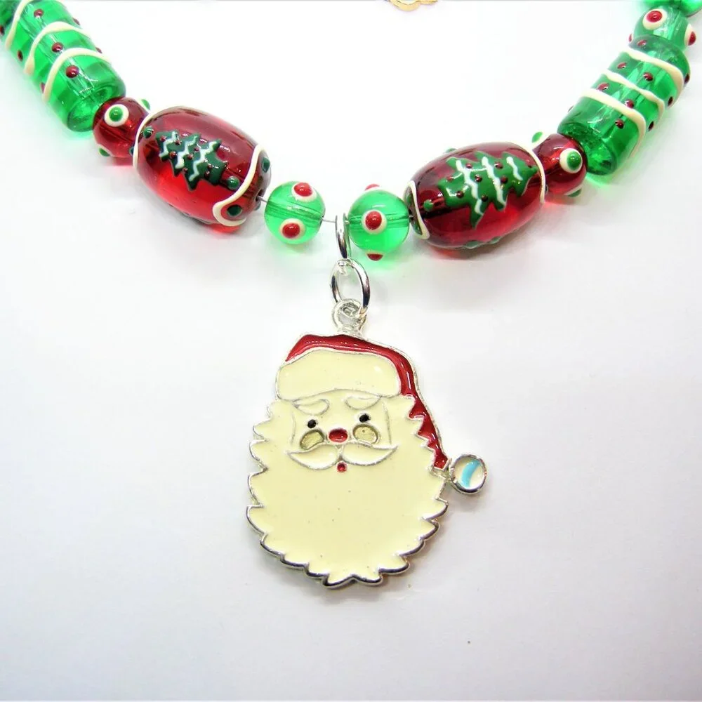 Santa Claus Pendant Necklace & Mismatched Earring Set - Picture 4 of 6